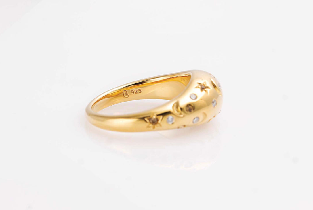 Stackable Wave Ring Gold mit Diamanten und Topaz